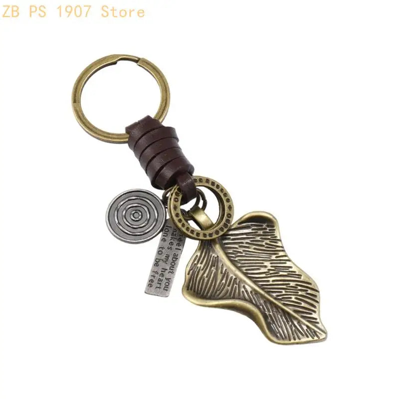 Bag Charm Keychain with Pendant Detail, Leather Strap and Vintage Gold-Tone Ring Styling for Bags 55KA