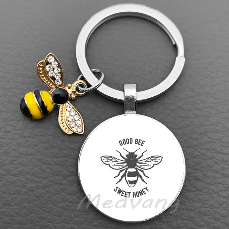 Bee-Themed Glass Dome Keychain with Charm