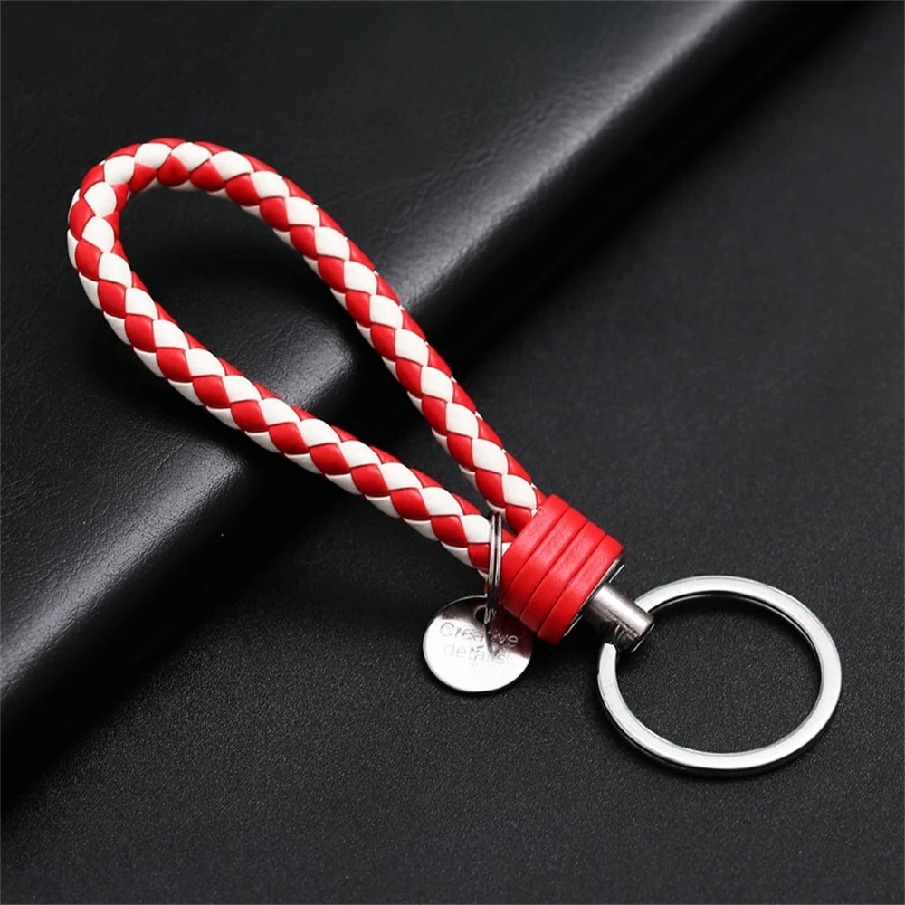 Braided PU Leather Keychain with O-Ring Buckle