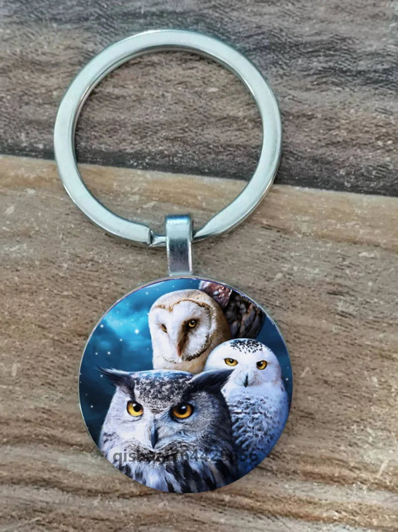 Owl Picture Keychain with Zinc Alloy and Glass