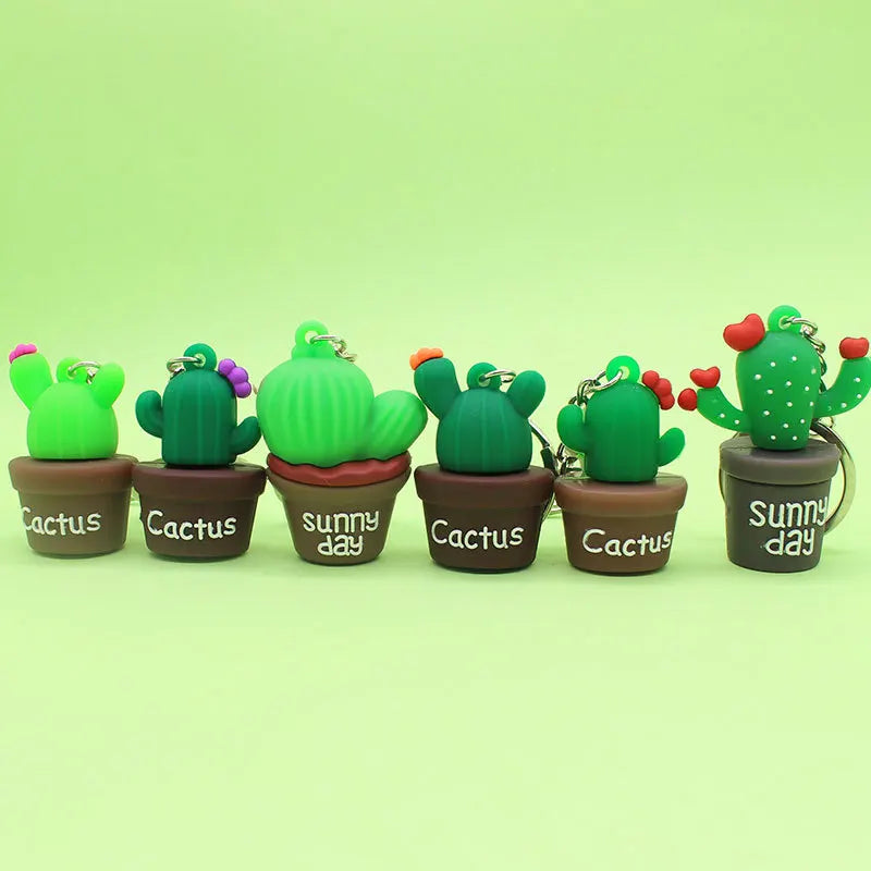 Potted Cactus Charm Keychain with O-Buckle