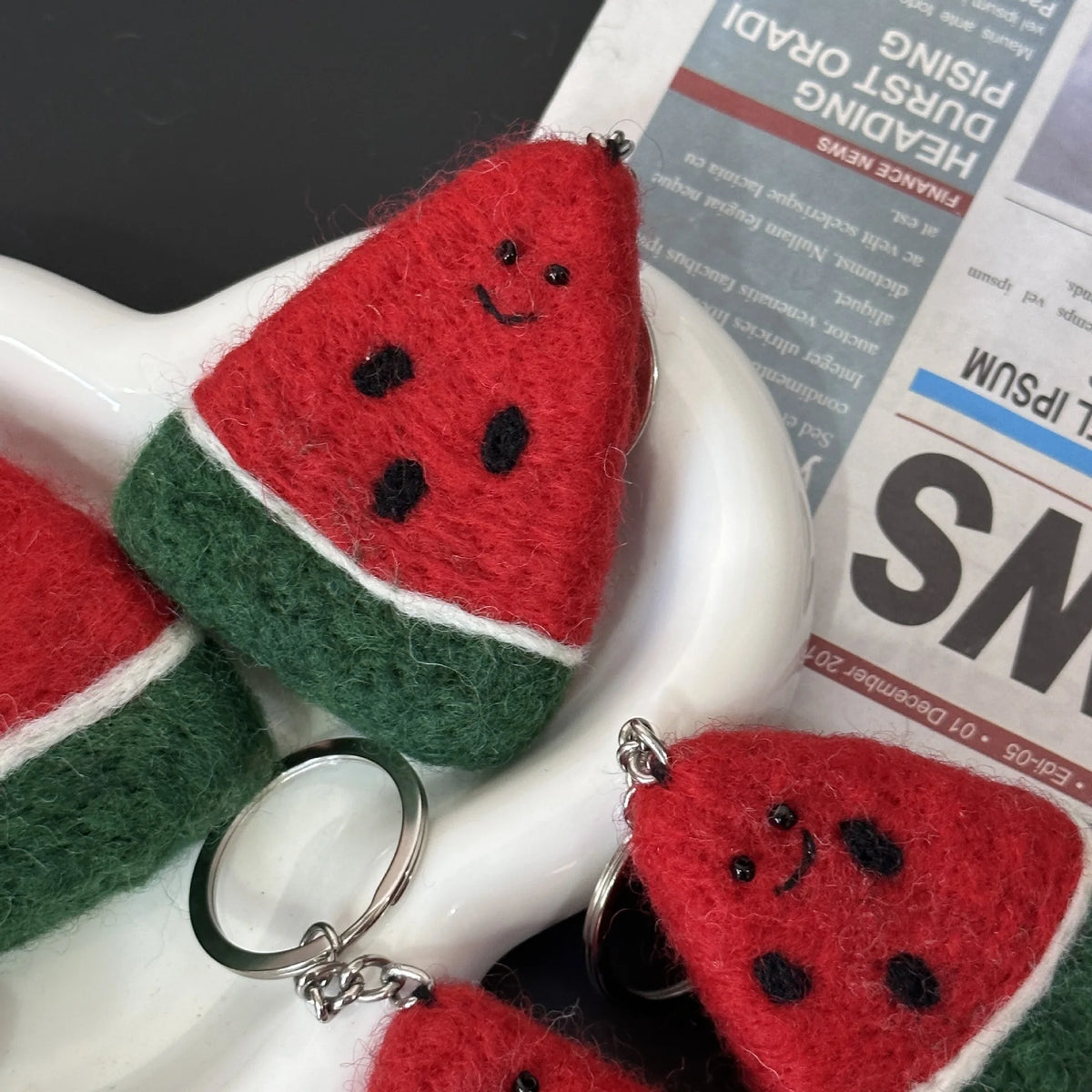 Handmade Wool Felt Watermelon Keychain