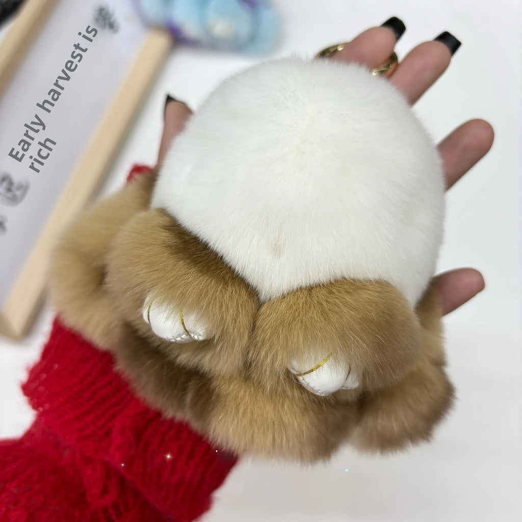 Plush Rabbit Bag Charm with Gold-Tone Ring Clasp