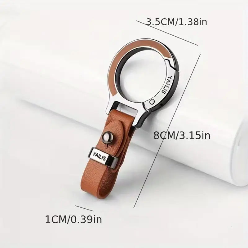 Button-Switch Keychain in Leather and Zinc Alloy