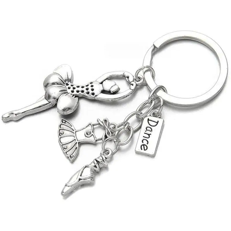 Ballet Dancer Charm Keychain in Silver Tone