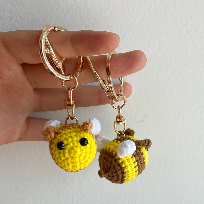 Handmade Crocheted Bee Keychain with Clasp