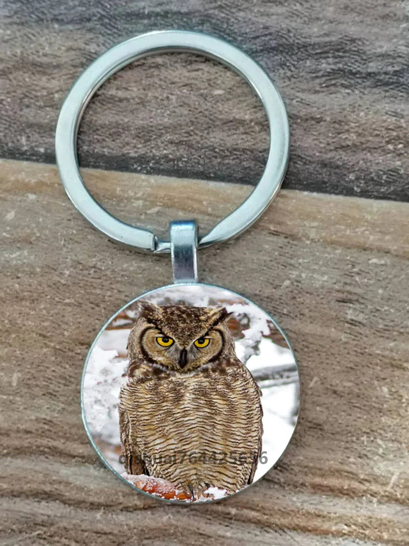 Owl Picture Keychain with Zinc Alloy and Glass