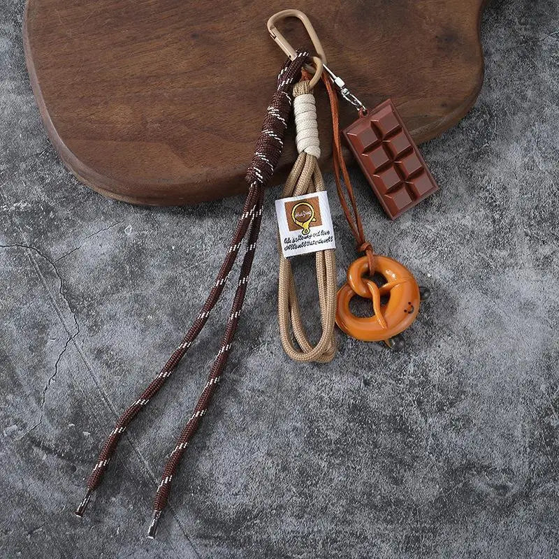 Braided Cord Bag Charm with Carabiner Clip