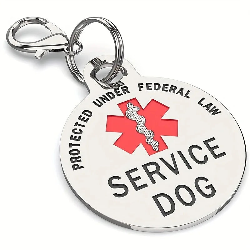 Double Snake Tag Medical Keychain Snake Staff Pendant SERVICE DOG Medical Logo Stainless Steel Movable Keychain Small Gift