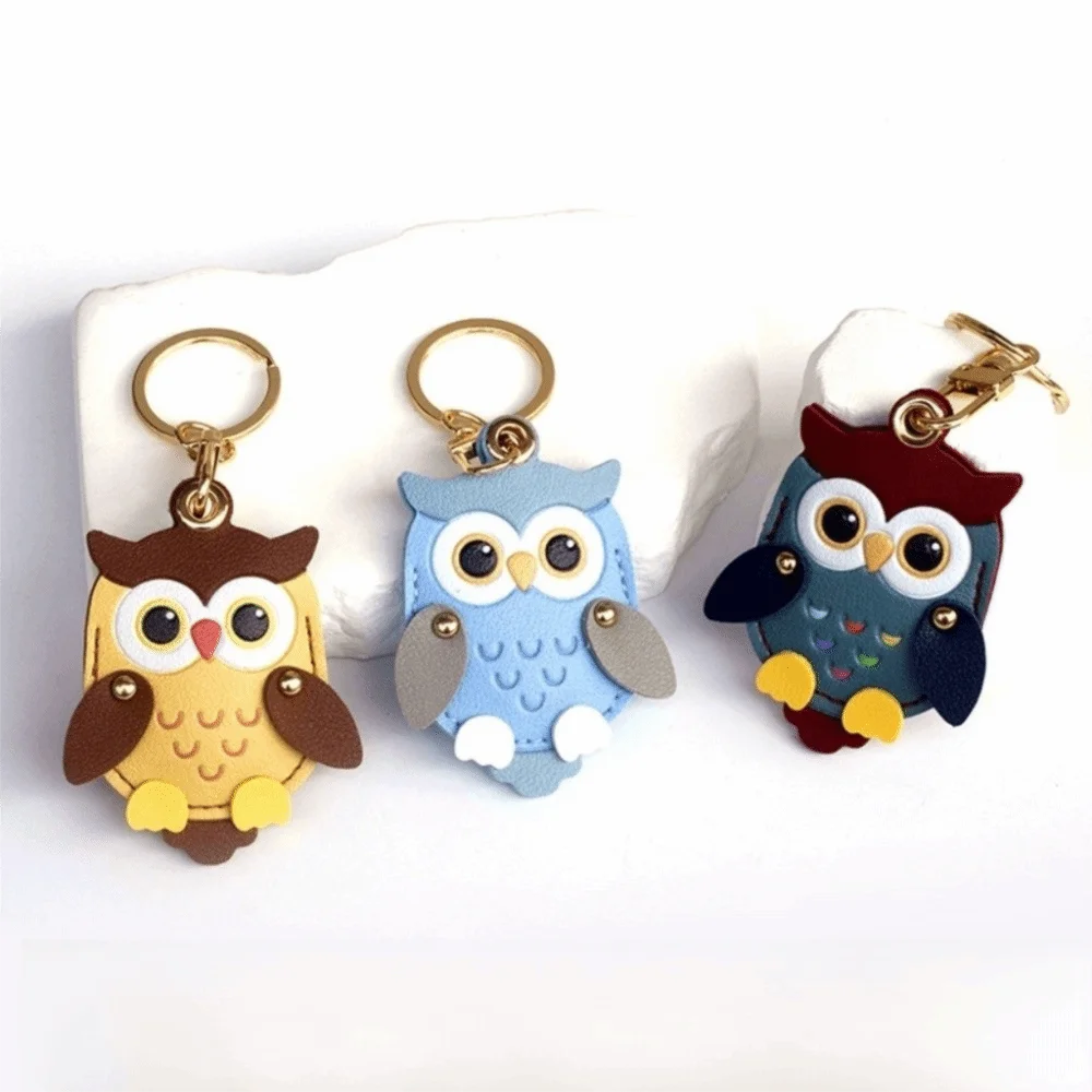 Owl-Shaped Keychain Charm with Gold-Tone Ring