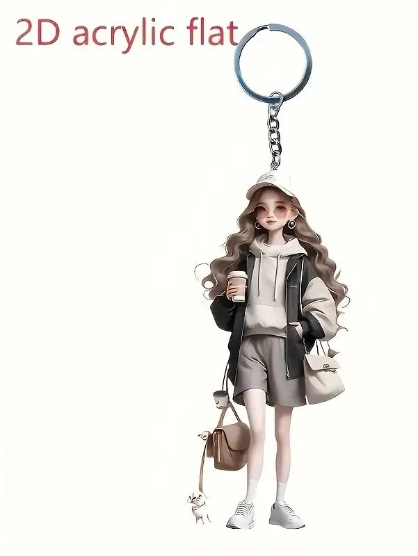 Cartoon Girl Flat Acrylic Keychain