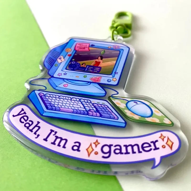 Acrylic Keychain "Yeah, I'm a Gamer" | Funny Cozy Simulation Games Acrylic Epoxy Charm | Gift Accessory for Gamers