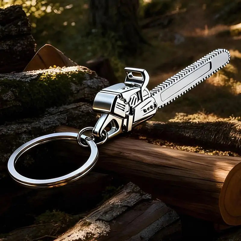 Miniature Chainsaw Keychain in Polished Chrome