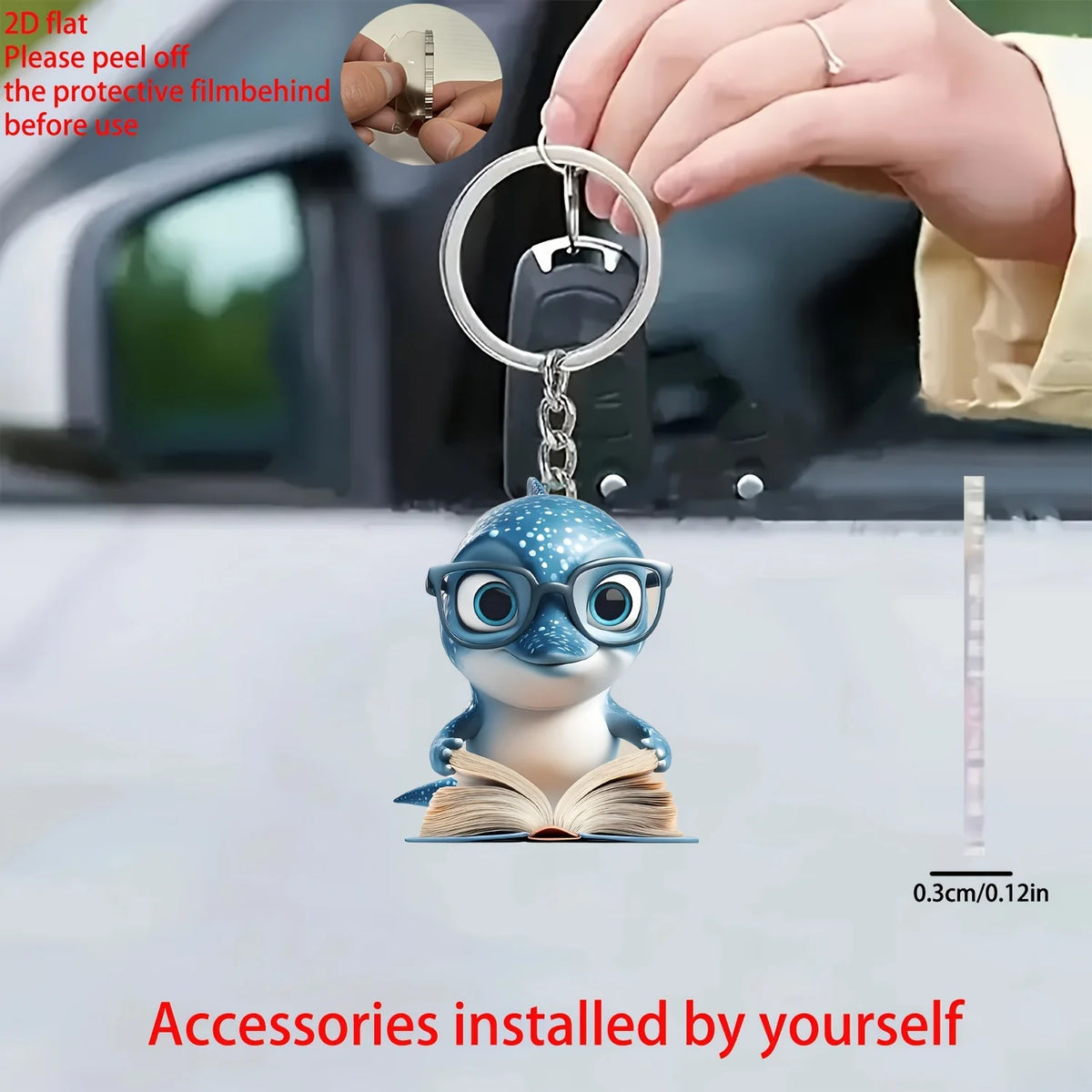 Flat Acrylic Cartoon Shark Keychain