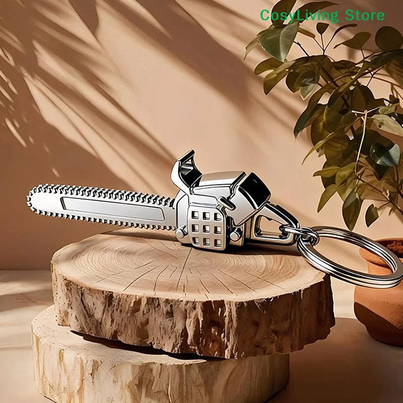Miniature Chainsaw Keychain in Polished Chrome