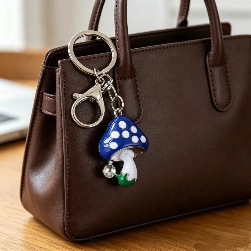 Mushroom Enamel Keychain with Charm Bell