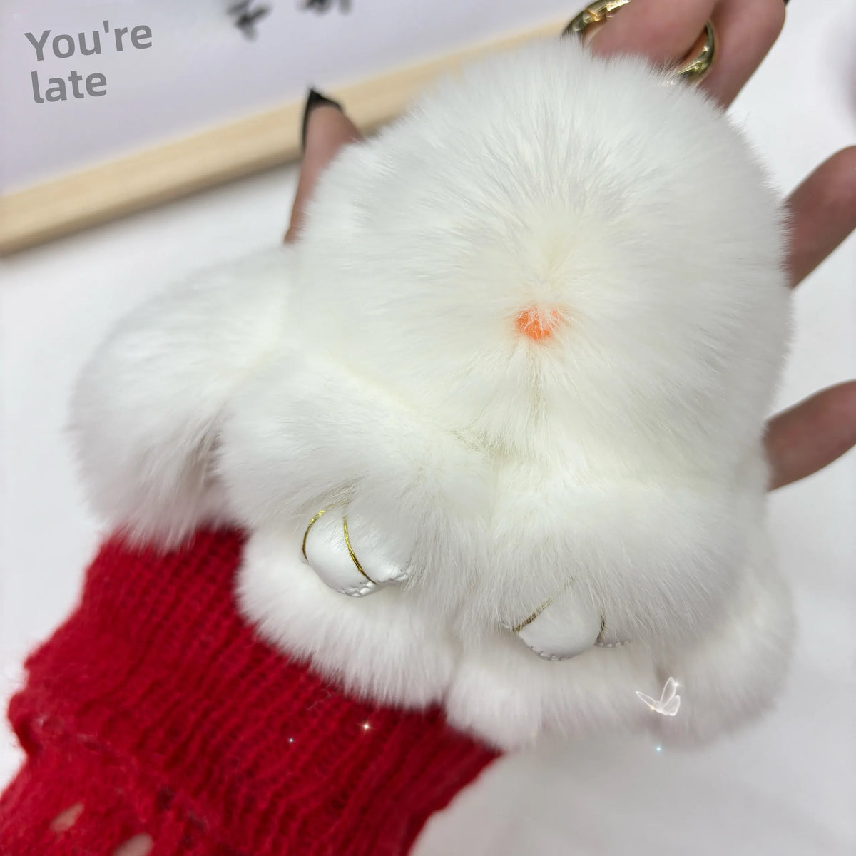 Plush Rabbit Bag Charm with Gold-Tone Ring Clasp