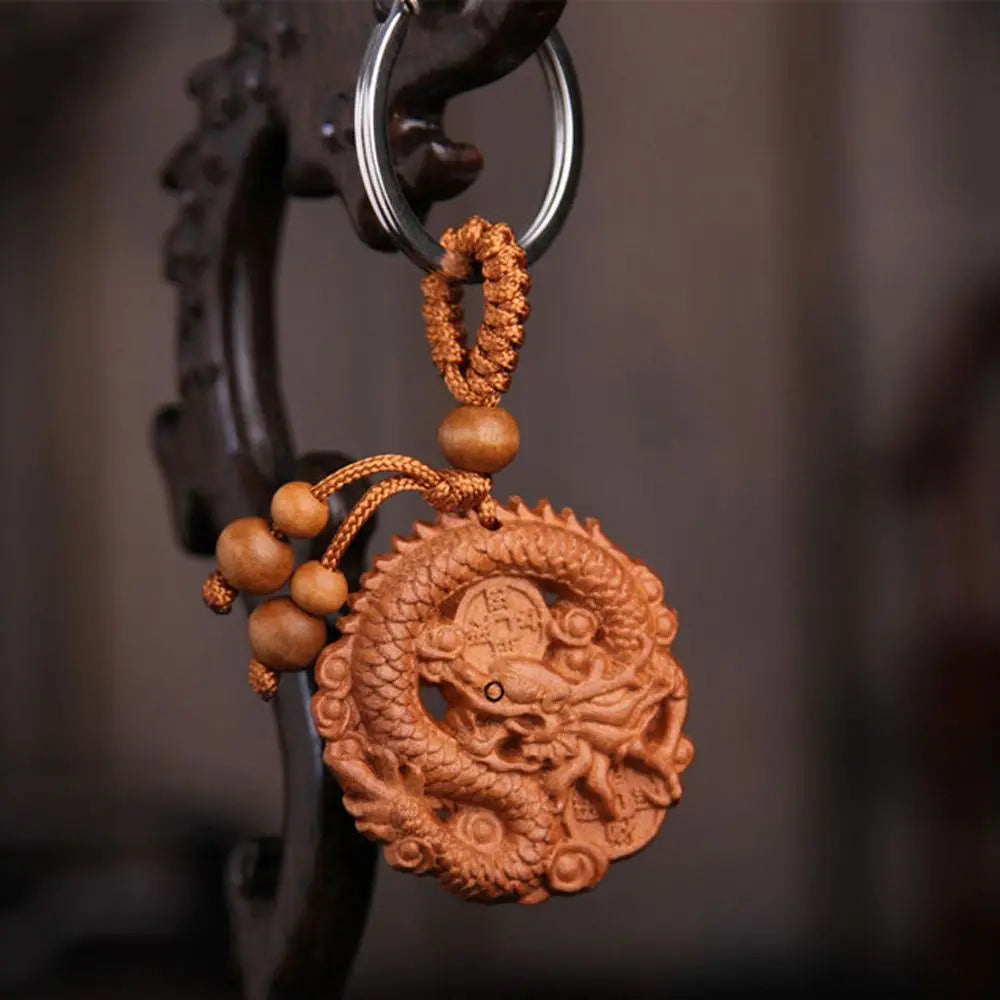 Carved Mahogany Zodiac Animal Keychain