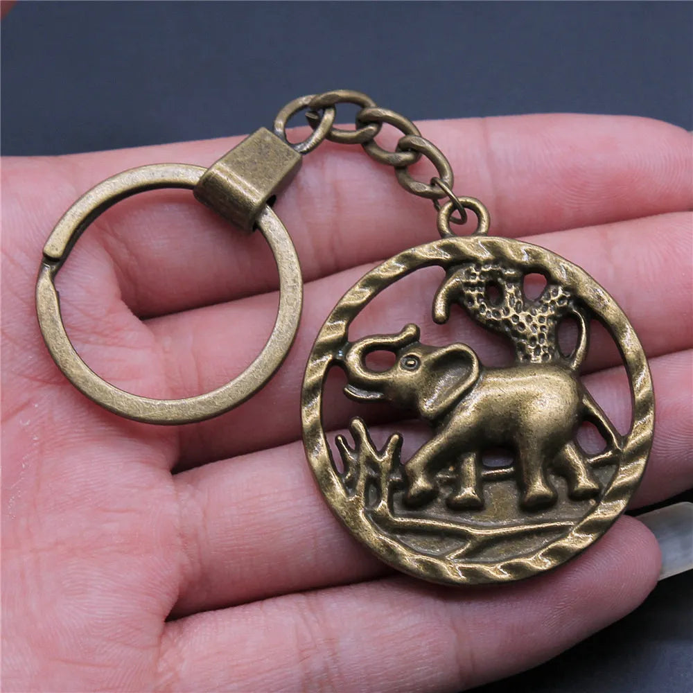 Walking Elephant Keychain in Antique Bronze
