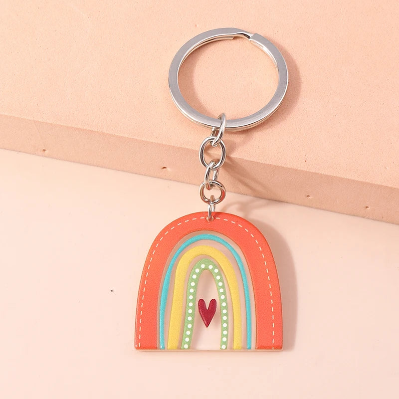 Rainbow Charm Keychain with Gold-Tone Hardware