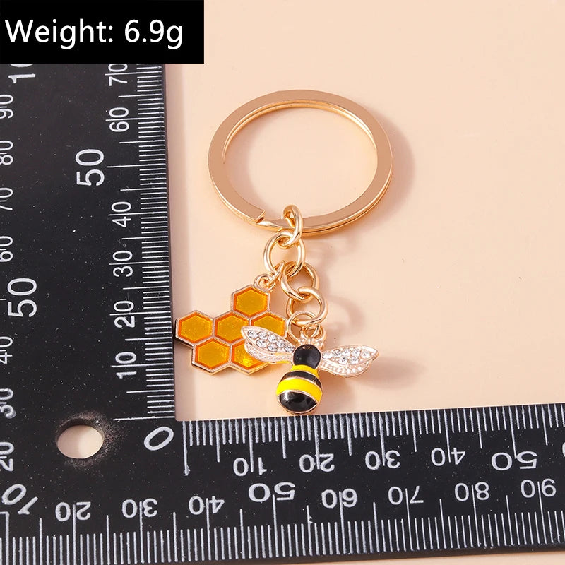 Bee and Honeycomb Charm Keychain in Rose Gold Tone