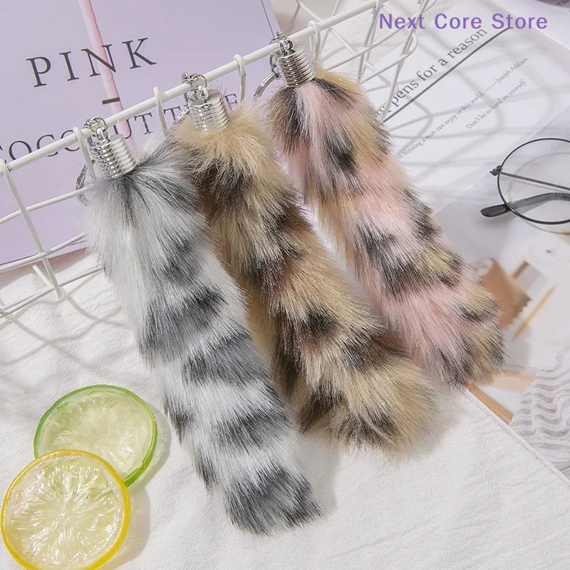 Faux Fur Animal Tail Keychain with Split Ring