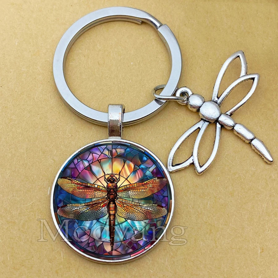 Dragonfly Glass Dome Pendant Keychain
