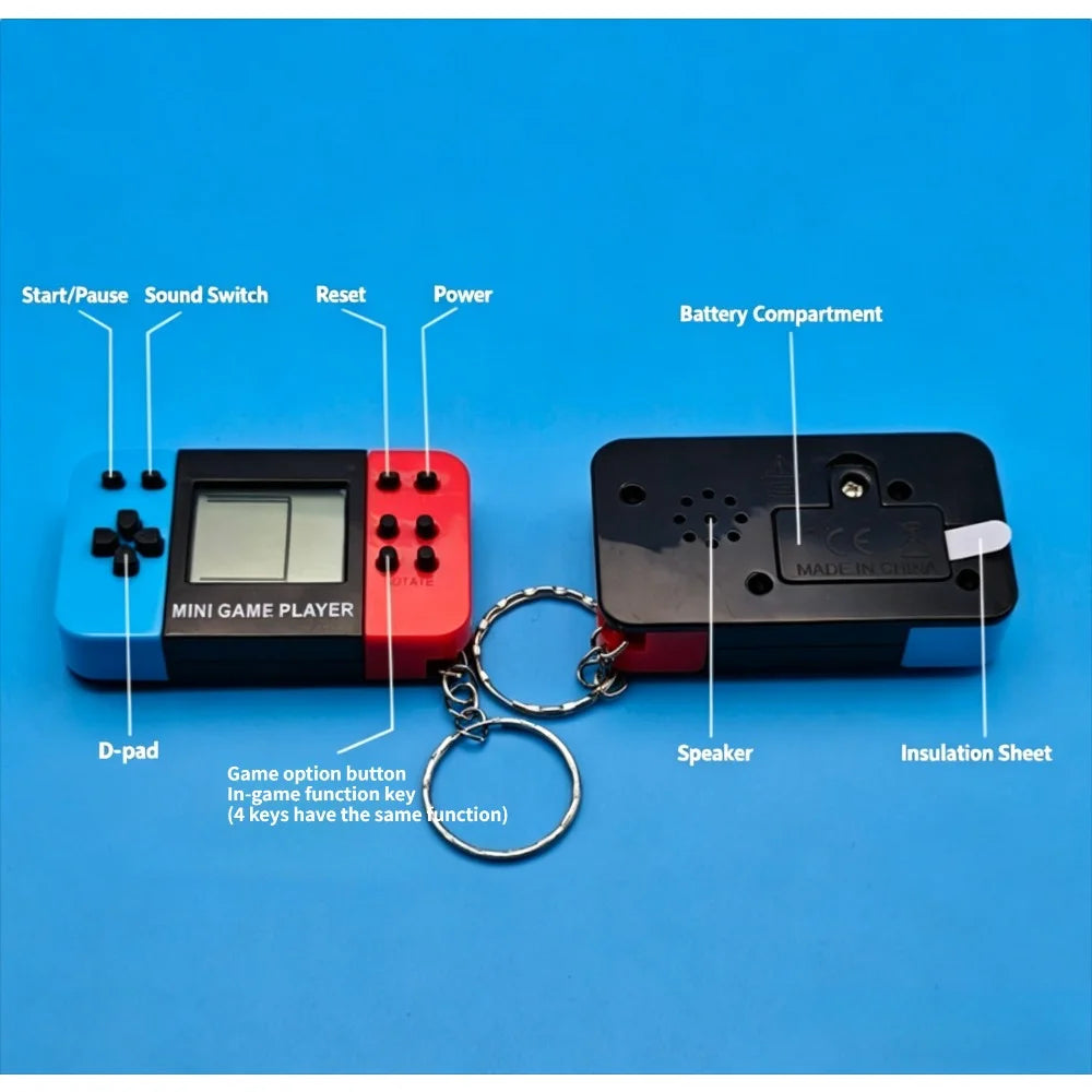 Mini Retro Game Console Keychain with Steel Buckle