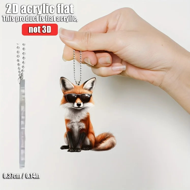 Adorable 2D Fox Keychain with Rose Acrylic Hanging Ornament Durable Car Pendant Lightweight Halloween Holiday Gift Charm for Car