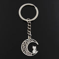 Moon Cat Keychain in Antique Silver Finish
