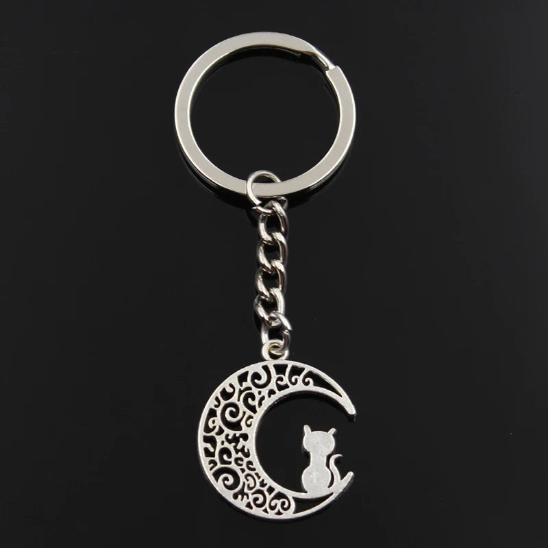 Moon Cat Keychain with Antique Silver Finish