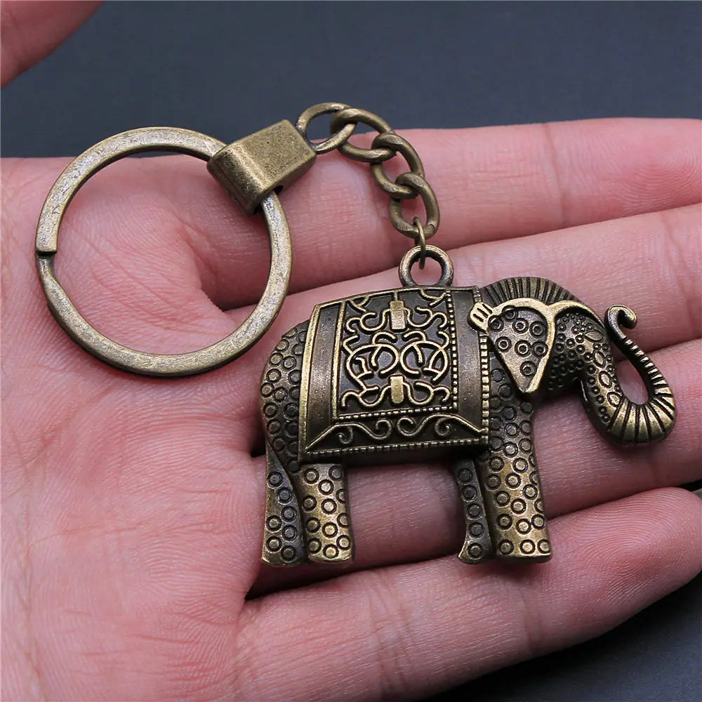 Walking Elephant Keychain in Antique Bronze