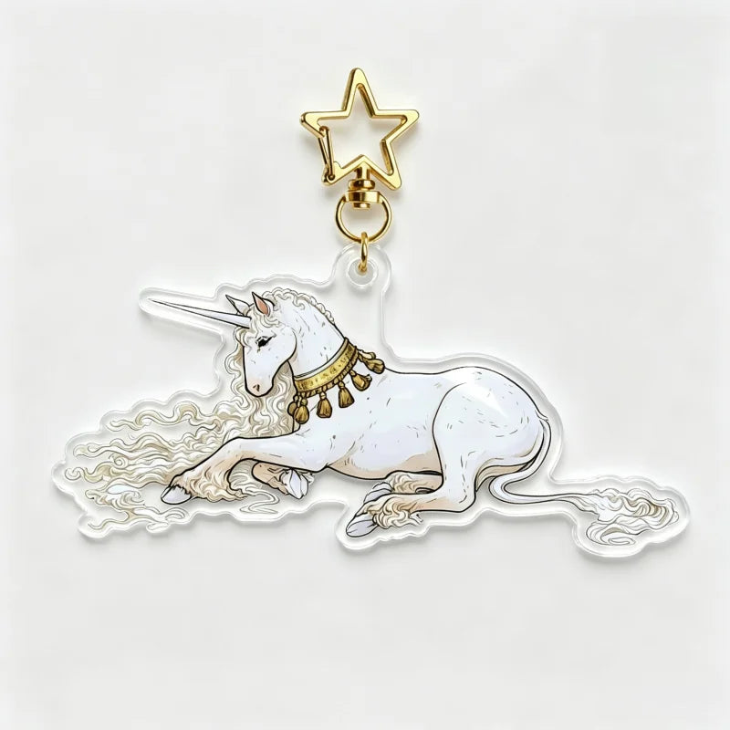 Medieval Unicorn Acrylic Keychain with Star Clasp