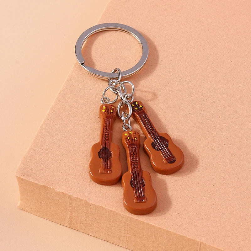 Guitar Keychain with Silver-Plated Finish