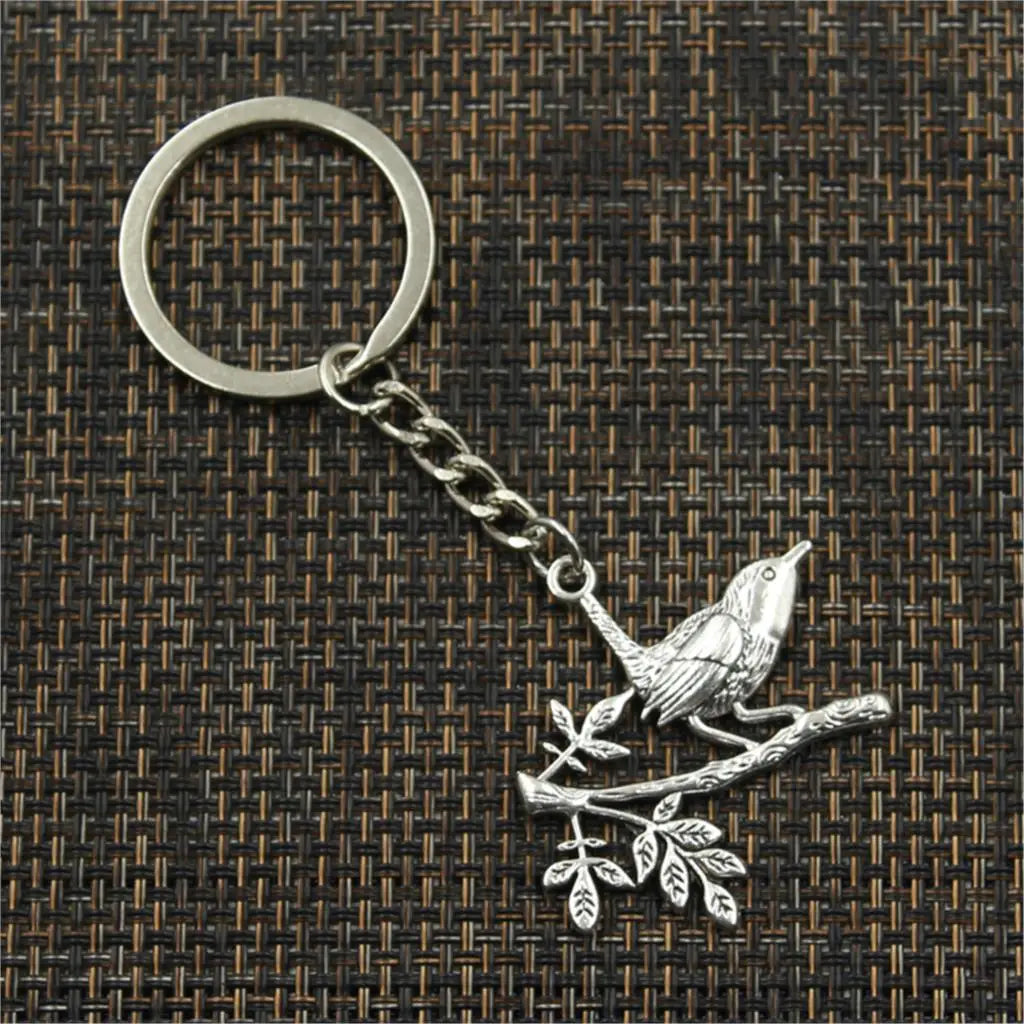 Bird on Branch Silver-Plated Keychain