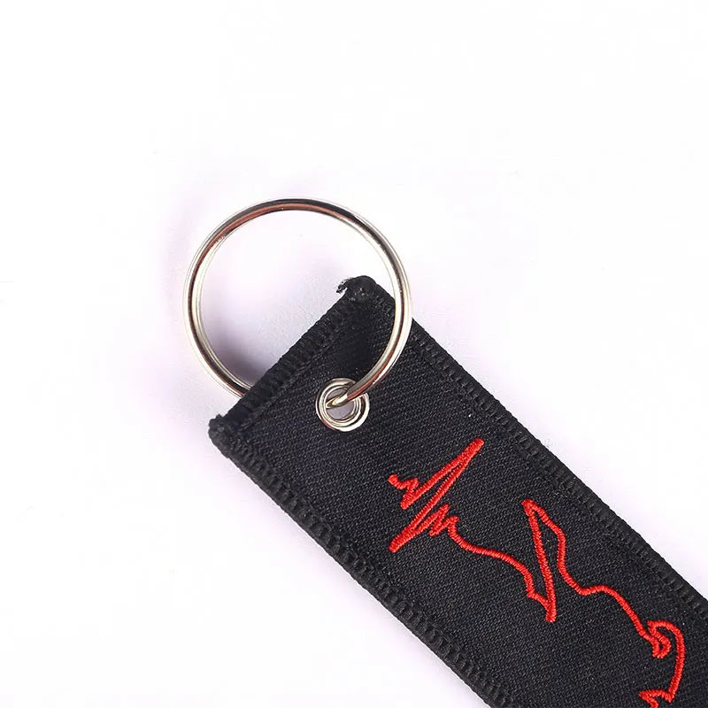 Biker Heartbeat Embroidered Keychain