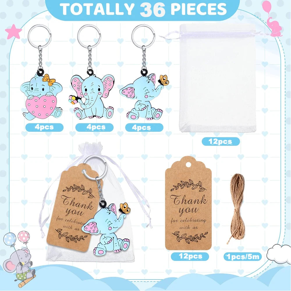 Elephant Keychain Favor Set for 12 Guests