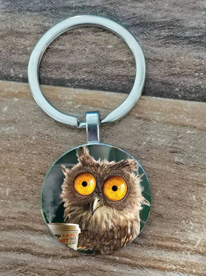 Round Owl Graphic Zinc Alloy Keychain