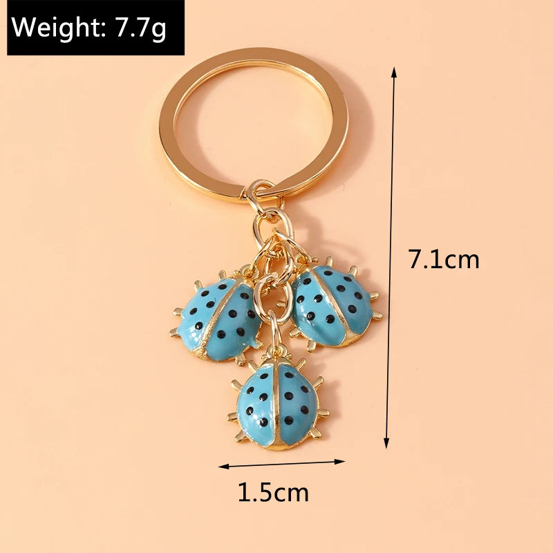 Enamel Ladybug Keychain with Silver-Tone Ring