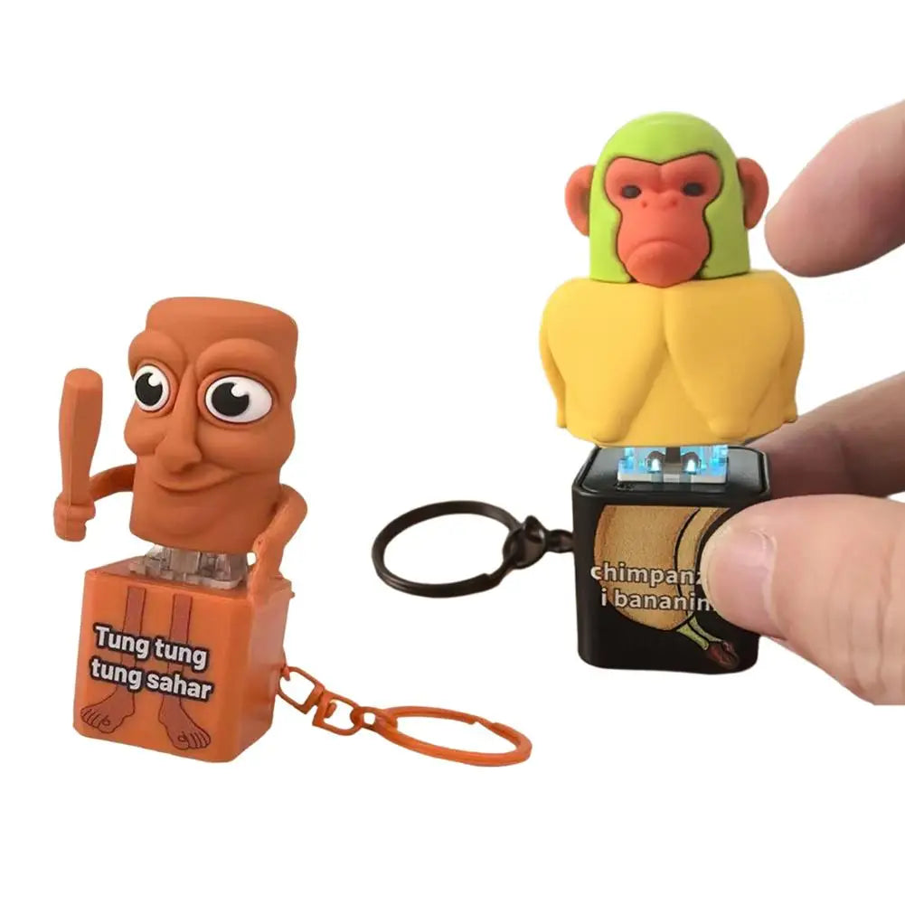 Tung Tung Tung Sahur Keychain Vioce LED Key Press Button Italian Brainrot Tralalero Tralala Shark Bag Pendants Key Accessories