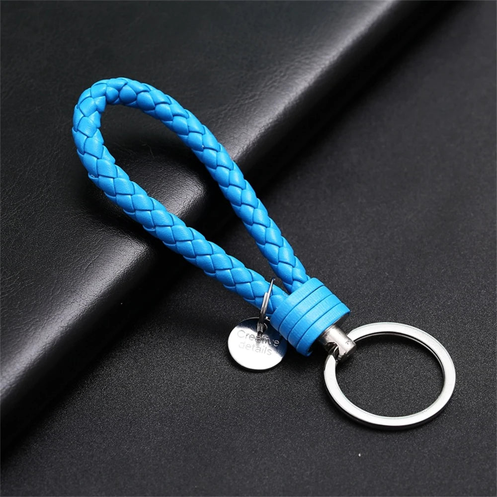 Braided PU Leather Keychain with Silver Buckle