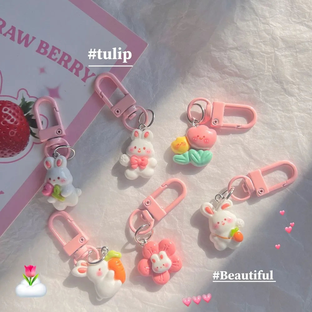 Pastel Bunny and Flower Resin Bag Charm