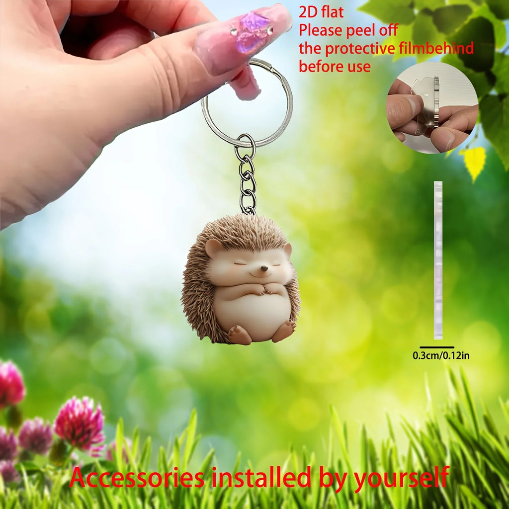 Flat Acrylic Hedgehog Keychain
