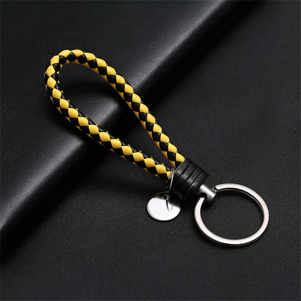 Braided PU Leather Keychain with Silver Buckle