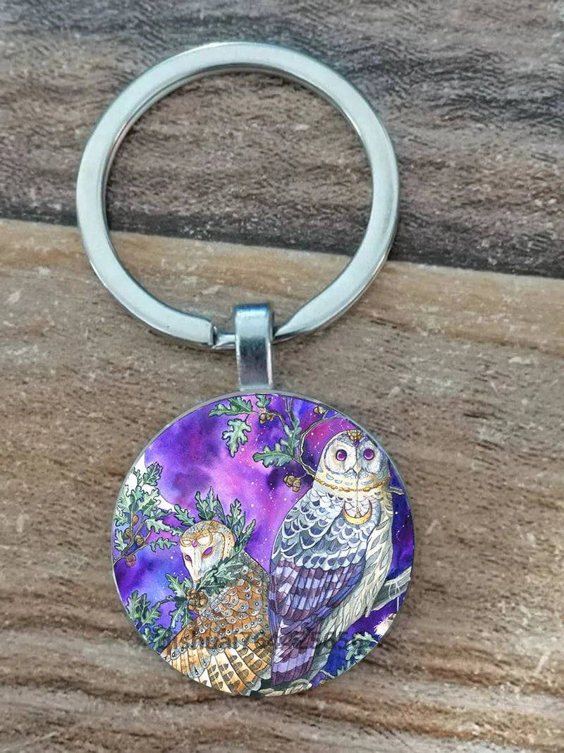 Owl Picture Keychain with Zinc Alloy and Glass
