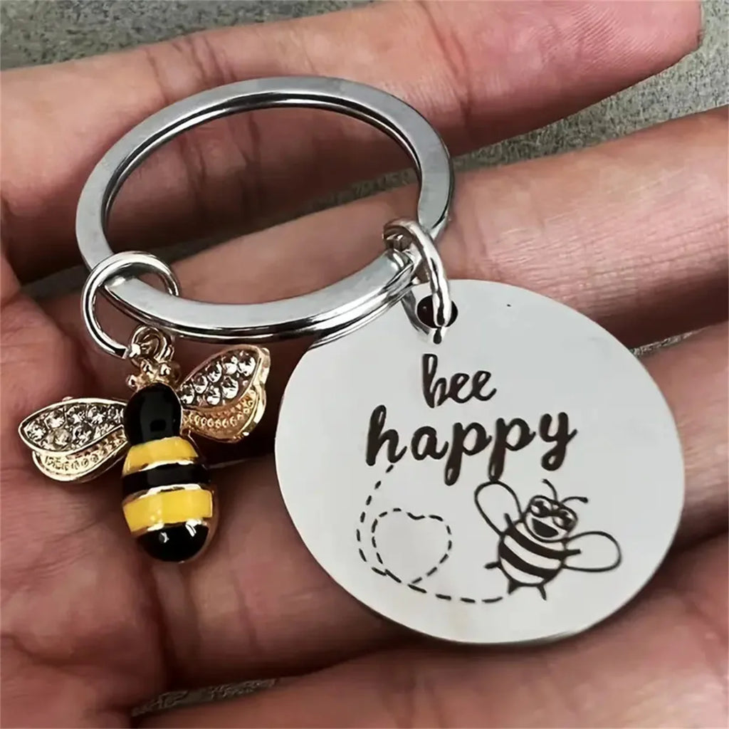 Bee Happy Keychain with Enamel Charm