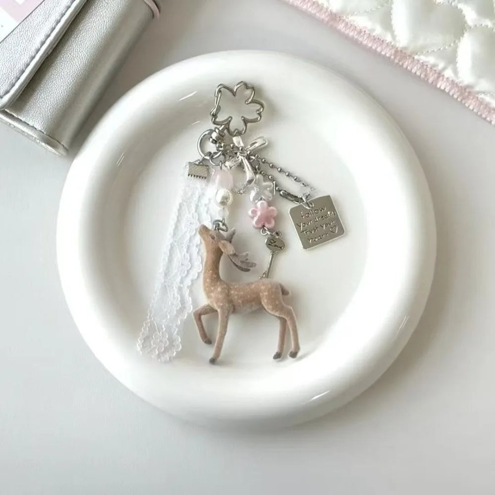 Cute Deer Keychain for Women Jewelry Handmade Korean Style Portable Phone Charms Bag Pendant Fashion Jewelry Accessories