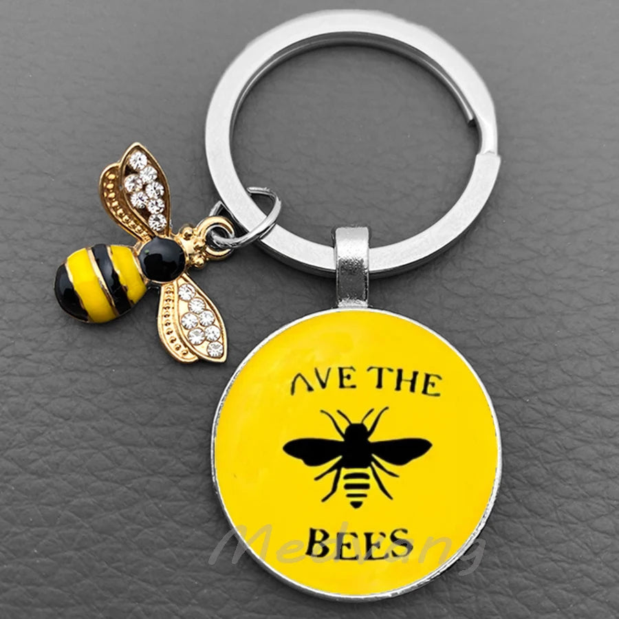 Bee-Themed Glass Dome Keychain with Charm