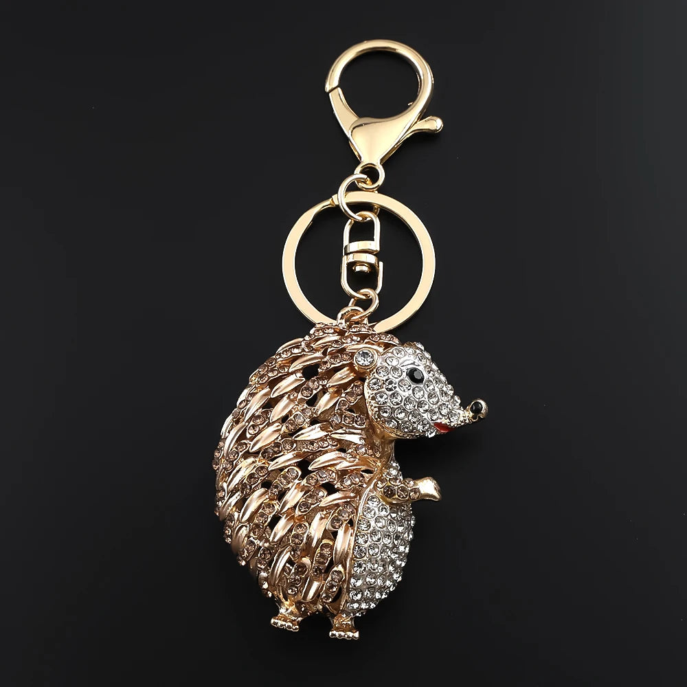 Hedgehog Rhinestone Keychain with Silver Plated Finish