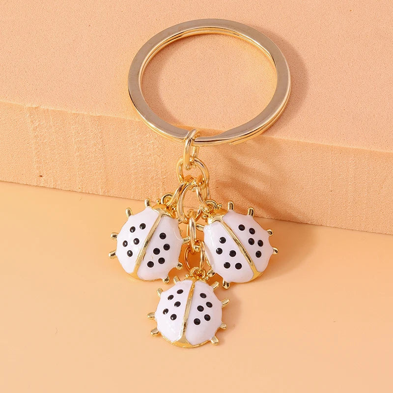 Enamel Ladybug Keychain with Silver-Tone Ring